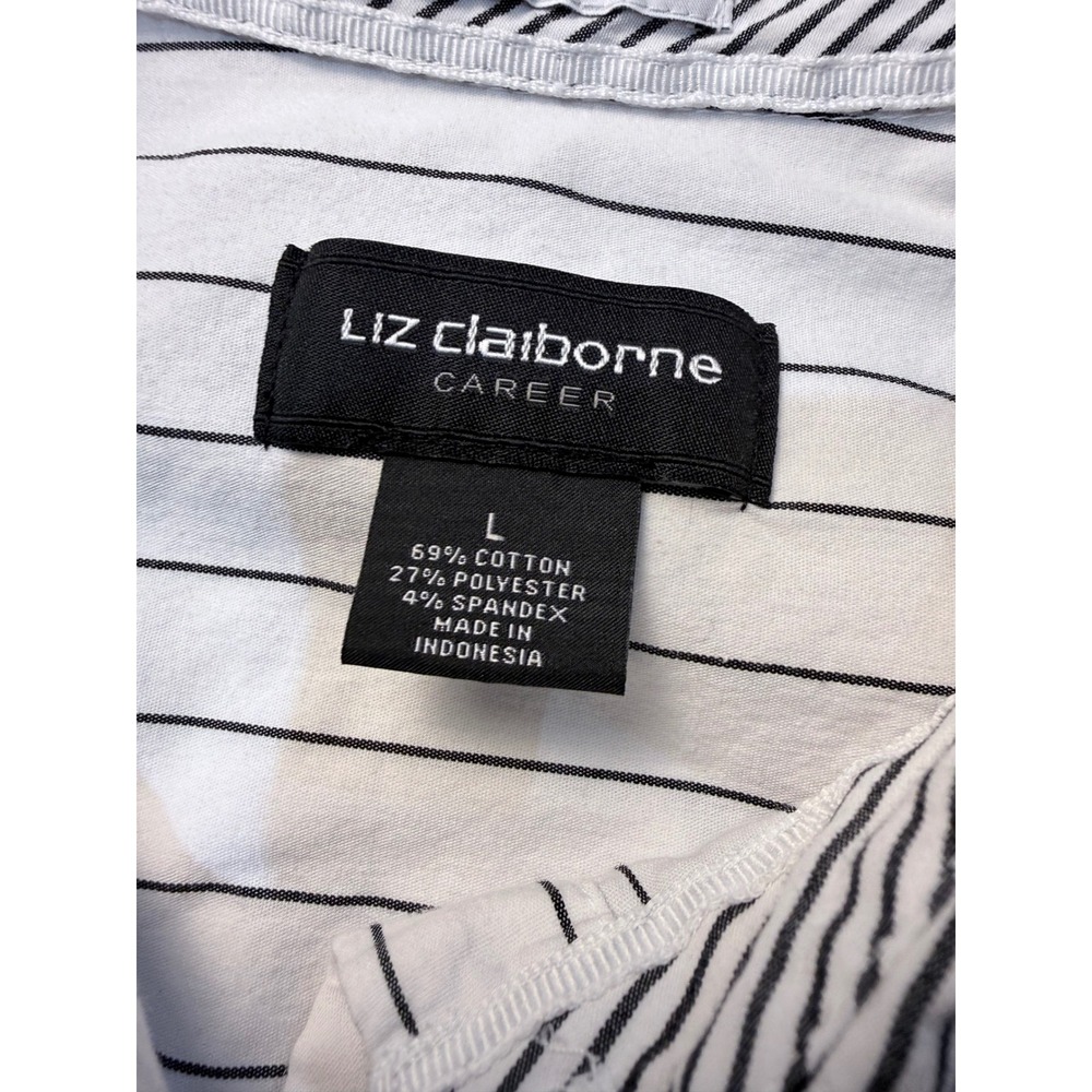 Liz Claiborne Career Womens Large Striped Short Sleeve Button Down Shirt White - Picture 2 of 5